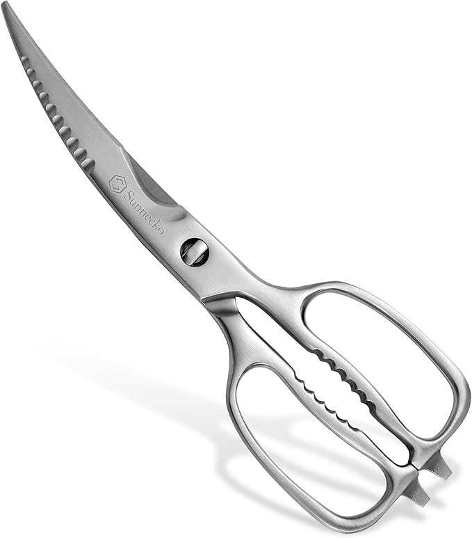 Sunnecko Heavy Duty Kitchen Scissors - Stainless Steel Kitchen Shears, Ultra Sharp Micro Serrated Poultry Shears, Cooking Scissors for Meat, 9 Inch Curved Blades by Sunnecko