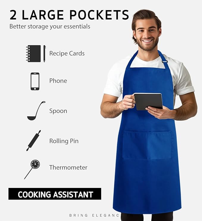 Syntus Apron for Men Women, Adjustable Cooking Kitchen Chef Aprons with 2 Pockets, Cotton/Polycotton/Polyester - Image 3