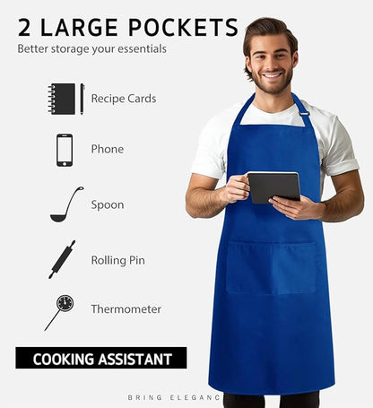 Syntus Apron for Men Women, Adjustable Cooking Kitchen Chef Aprons with 2 Pockets, Cotton/Polycotton/Polyester - Image 3