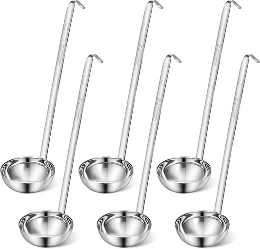6 Pcs Stainless Steel Ladle Soup Handle Ladle with Long Hooked Handles Metal Kitchen Soup Ladles Spoon Cooking Utensil for Serving, Cooking, Stirring, Portioning Kitchen Restaurant Accessories(6 oz) by Unknown