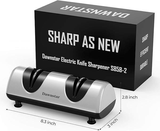 Electric Knife Sharpener, Professional Kitchen Knife Sharpener for Home Use, 2 Stages of Coarse Sharpening & Fine Polishing, Metal Dust Collection Box for Easy Cleaning, Silver Gray - Image 6