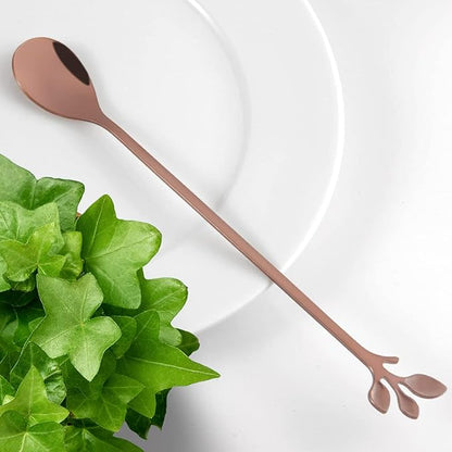 AnSaw 6-Piece Elegant Rose Gold Leaf Long Handle Teaspoons - 7.4" Stainless Steel Stir Spoons for Coffee & Tea, Perfect for Mixing & Stirring - Image 3