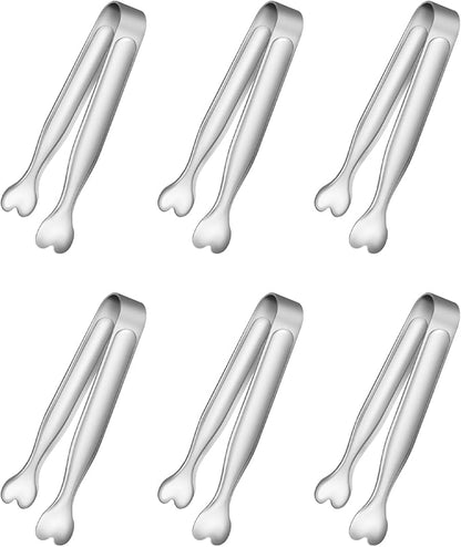 6 Pcs Mini Serving Tongs, 4.3 Inch Heart-Shaped Small Ice Tongs, Food Grade Stainless Steel Silver Tongs for Sugar Cube, Appetizers, Dessert, Tea Party, Home Kitchen, Coffee Bars, Dishwasher Safe by Unknown