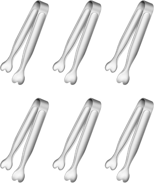 6 Pcs Mini Serving Tongs, 4.3 Inch Heart-Shaped Small Ice Tongs, Food Grade Stainless Steel Silver Tongs for Sugar Cube, Appetizers, Dessert, Tea Party, Home Kitchen, Coffee Bars, Dishwasher Safe by Unknown