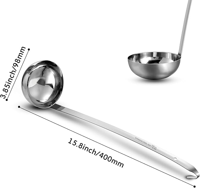 meekoo 3 Pieces Stainless Steel Ladle Soup Handle Ladle with Pouring Rim for Kitchen Cooking Soup Sauce (8 oz) - Image 2