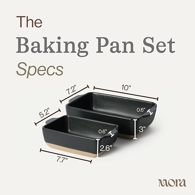 Mora Ceramic Set of 2 Baking Dishes For Casserole, Banana Bread, Brownies, Broiling, Roasting, and Baking. 7x11 in and Loaf Pans - Porcelain Serving Bakeware from Oven to Table. Freezer Safe - Liquorice - Image 2