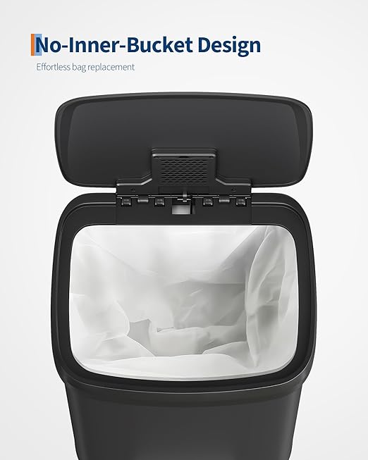 Garvee 13 gal / 50 L Metal Trash Can with Lid, Large Garbage Can for Kitchen, Rustproof Step-on Kitchen Metal Trash Bin with Liner Rim, Rear Handle, Soft Close Plastic Lid, Black - Image 4