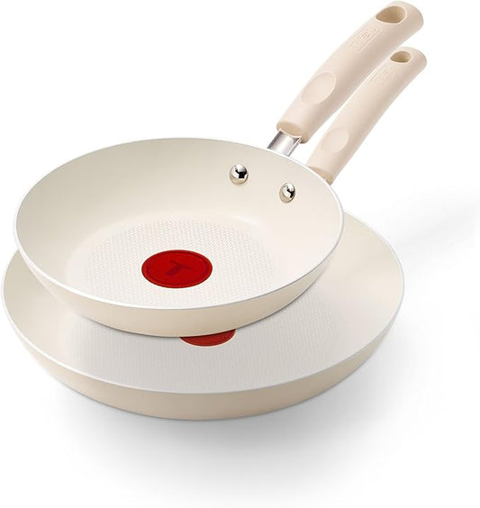 T-Fal Signature Nonstick 8” & 10” Frying Pan Skillet Set, Dishwasher Safe, Oven Safe to 350°F, Pots and Pans Set, Non Stick Chef- Pan, Cream by T-falbrand
