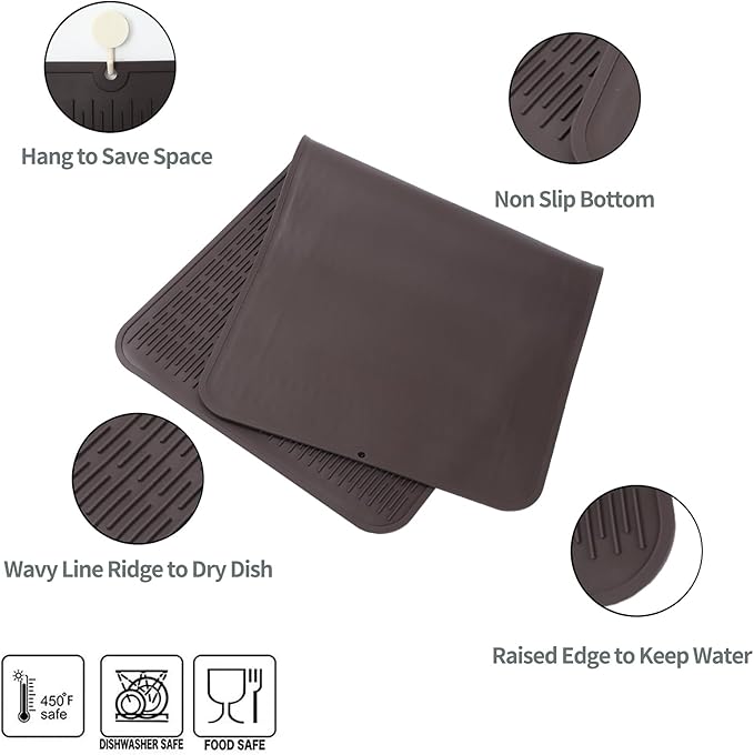 MicoYang Silicone Dish Drying Mat for Multiple Usage,Easy clean,Eco-friendly,Heat-resistant Silicone Mat for Kitchen Counter or Sink,Refrigerator or Drawer Liner Coffee 5XL 36inches x 18inches - Image 3