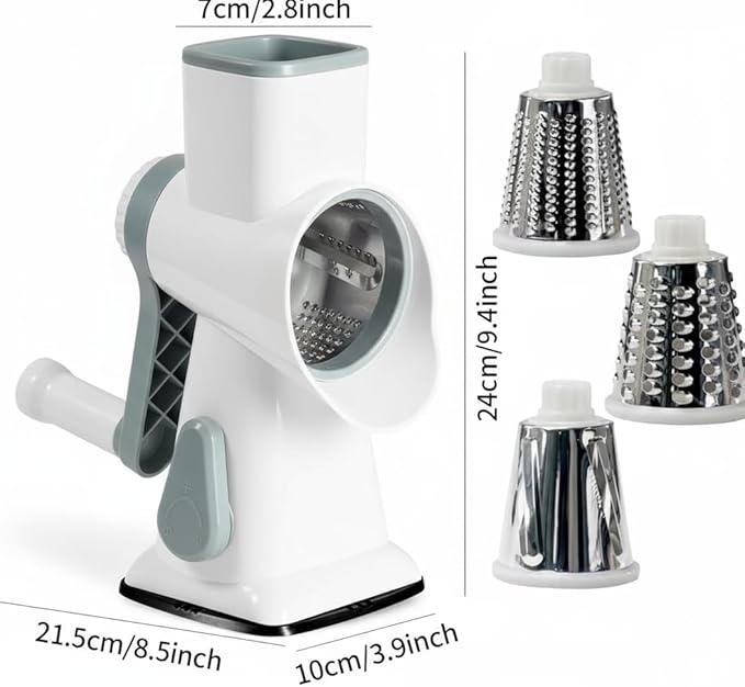 YOUCZON Rotary Cheese Grater Multi-Purpose Stainless Steel Cheese Shredder - Cheese Grater With Handle Effortless Grating of Carrots, Potatoes, Vegetables, and Fruits (White) - Image 5