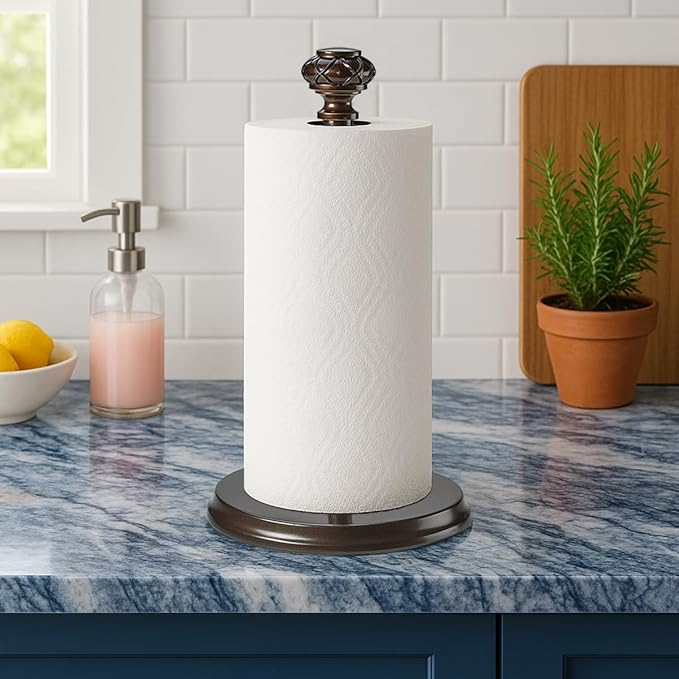 Paper Towel Holder Stand for Countertop, Decorative Freestanding Paper Towel Holder with Non-Slip Weighted Base, Heavy-Duty & Durable, Fits Regular & Jumbo Rolls, Oil Rubbed Bronze - Image 3