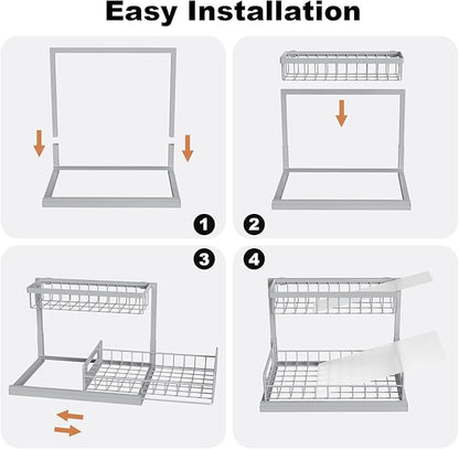 REALINN Under Sink Organizer, Pull Out Cabinet Organizer 2 Tier Slide Out Sink Shelf Cabinet Storage Shelves, Storage for Kitchen Bathroom, Grey, 2 Pack - Image 6