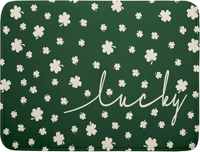 Giwawa St Patricks Day Dish Drying Mat Green Lucky Clovers Dish Drainer Mats 18"x24" Shamrock Holiday Microfiber Reversible Dish Drying Rack Pad Protector for Kitchen Countertop Large Decor