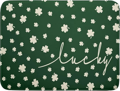 Giwawa St Patricks Day Dish Drying Mat Green Lucky Clovers Dish Drainer Mats 18"x24" Shamrock Holiday Microfiber Reversible Dish Drying Rack Pad Protector for Kitchen Countertop Large Decor