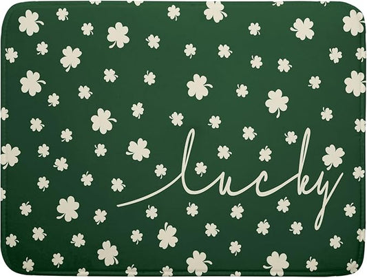 Giwawa St Patricks Day Dish Drying Mat Green Lucky Clovers Dish Drainer Mats 18"x24" Shamrock Holiday Microfiber Reversible Dish Drying Rack Pad Protector for Kitchen Countertop Large Decor