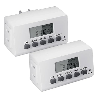 BN-LINK Indoor Digital Timer Outlet,24 Hour Light Timer Easy Programmable,Mini 2 Prong Plug in Timers for Electrical Outlets,Lamps,Fans,2 On/Off Programs,2 Pack,15A/1875W, ETL Listed by BN-LINK