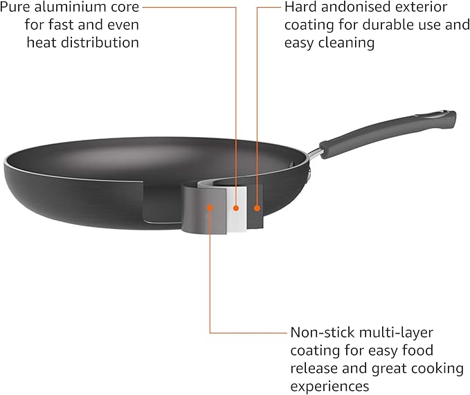Amazon Basics Hard Anodized Non-Stick 12-Piece Cookware Set, Pots, Pans and Utensils, Black - Image 3