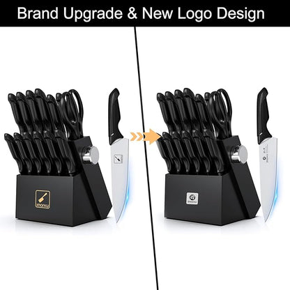 imarku Knife Set with Block, Sharp Knives Set with Built-in Sharpener, Stainless Steel Kitchen Knife Sets with Non-Slip Ergonomic Handle, Dishwasher Safe, 14 PCS Professional Knife Set for Gift, Black - Image 2