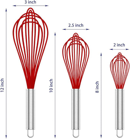OYV Silicone Rubber Whisk,Premium Whisks For Cooking Non Scratch,Stainless Steel & Silicone Wisk For Nonstick Cookware Pans, High Heat Resistant kitchen Whisks set of 3,Red - Image 7