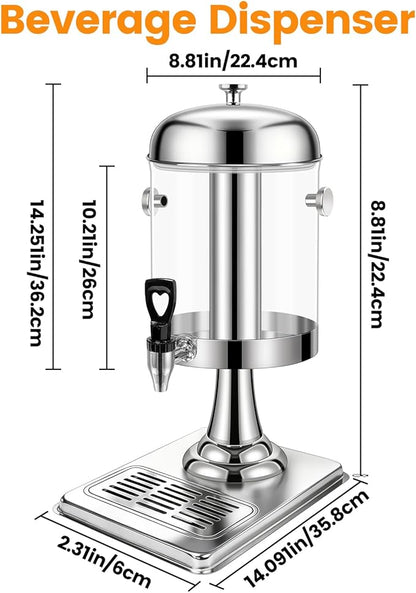 2.2 Gallon Beverage Dispenser with Stand, Drink Dispenser for Parties, Stainless Steel Juice Dispensers with Spigot,Ice Core and Tray,Cold beverage dispenser for Parties, Buffet Cafeterias, Homes