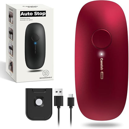 Canslab Ultrablade PRO Auto Stop Can Opener - Rechargeable Electric Can Opener for Kitchen for Seniors with Arthritis- One touch Side Cut Can Opener, Smooth Edge, Handfree, Portable Small Size, Red by Canslab