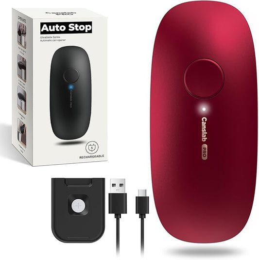 Canslab Ultrablade PRO Auto Stop Can Opener - Rechargeable Electric Can Opener for Kitchen for Seniors with Arthritis- One touch Side Cut Can Opener, Smooth Edge, Handfree, Portable Small Size, Red by Canslab