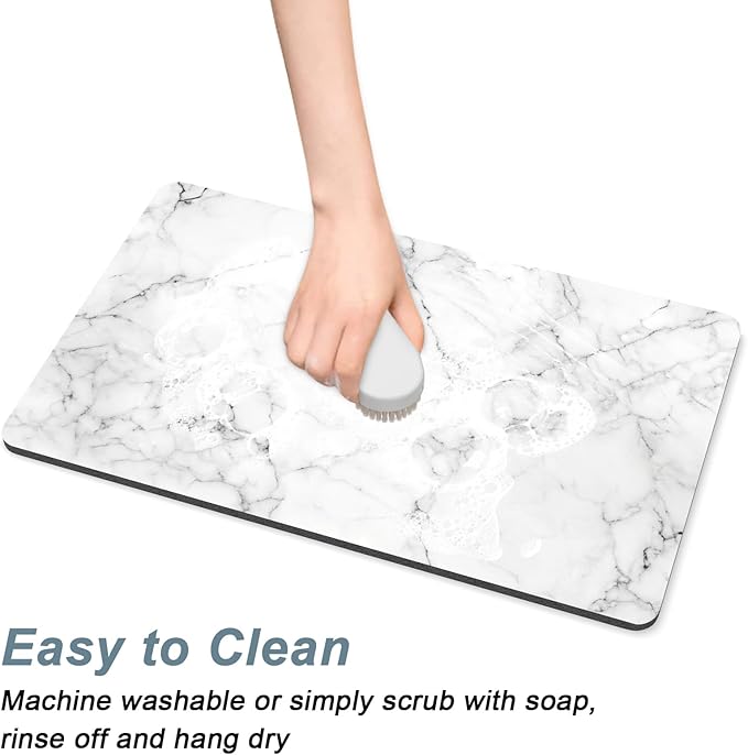 Rnivvi Coffee Mat, 12" x 19" Cute Marble Style Coffee Bar Mats for Espresso Machine Station Accessories and Organizer, Hide Stain Rubber Backed Absorbent Dish Drying Pad for Kitchen Counter,Gray White - Image 5