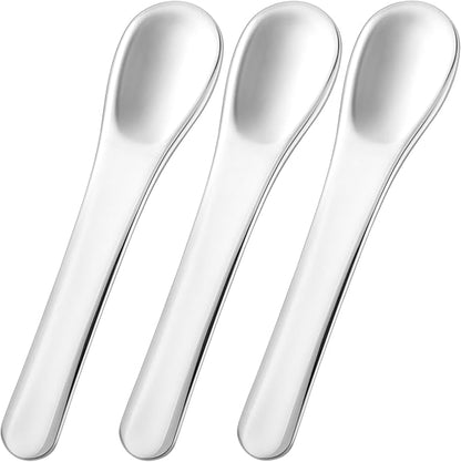 Pndeyo 3pcs Mini Stainless Steel Makeup Spatula, Reusable Cosmetic Cream Spatulas Spoon, Skincare Scoop Applicator Facial Massage Beauty Tools for Mixing and Sampling Face Eye Cream- Silver