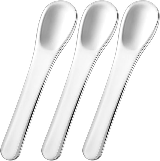 Pndeyo 3pcs Mini Stainless Steel Makeup Spatula, Reusable Cosmetic Cream Spatulas Spoon, Skincare Scoop Applicator Facial Massage Beauty Tools for Mixing and Sampling Face Eye Cream- Silver