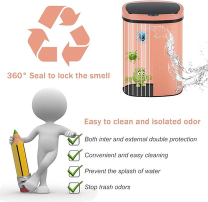 Bigacc 13 Gallon Stainless Steel Trash Can Automatic Trash Can Garbage Can Bathroom Garbage Can with Lid for Kitchen Living Room Office Bathroom, Electronic Motion Sensor Automatic, Pink - Image 7
