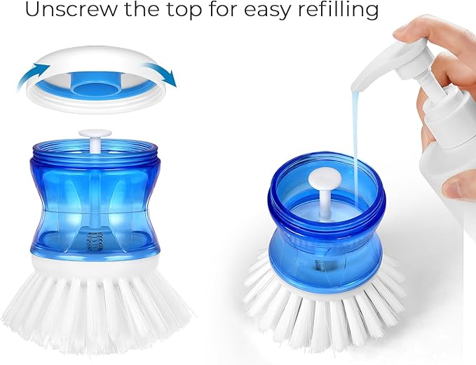 Dish Brush with Soap Dispenser, Firm Bristles Dish Scrubber for Pots, Pans & Sink Cleaning, 2 Pack - Image 3