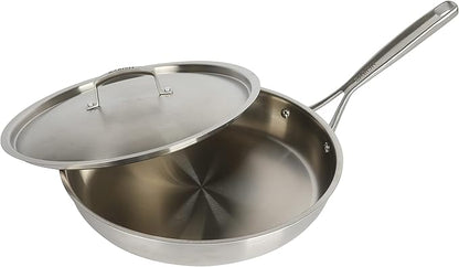Babish 12-Inch Tri-Ply Stainless Steel Frying Pan with Lid – Professional Grade Skillet for Searing, Sautéing & Even Heat Cooking by Babish