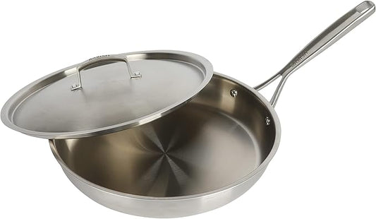 Babish 12-Inch Tri-Ply Stainless Steel Frying Pan with Lid – Professional Grade Skillet for Searing, Sautéing & Even Heat Cooking by Babish