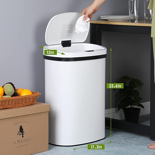 13 Gallon 50 Liter Garbage Can Kitchen Trash Can with Lid Automatic Sensor Touch Free Stainless Steel Waste Bin for Bathroom Bedroom Home Office,White - Image 8