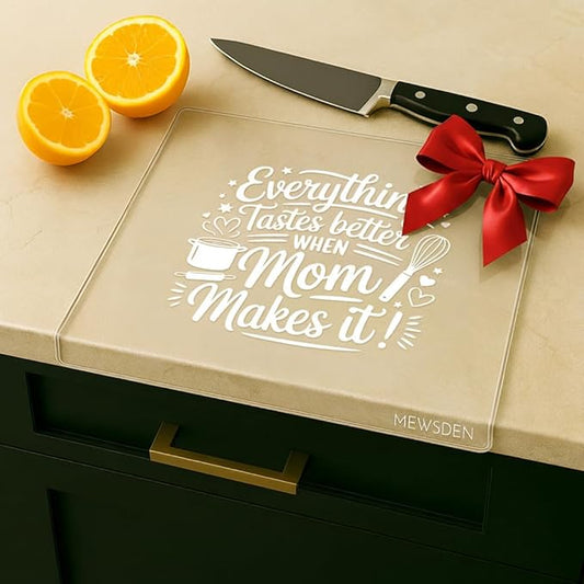 Mom Birthday Gifts from Daughter Son - Engraved Acrylic Cutting Board with Counter Lip Clear Countertop Protector Cooking Gift for Mom Mother Birthday Christmas Presents Aesthetic Kitchen Decor by MEWSDEN