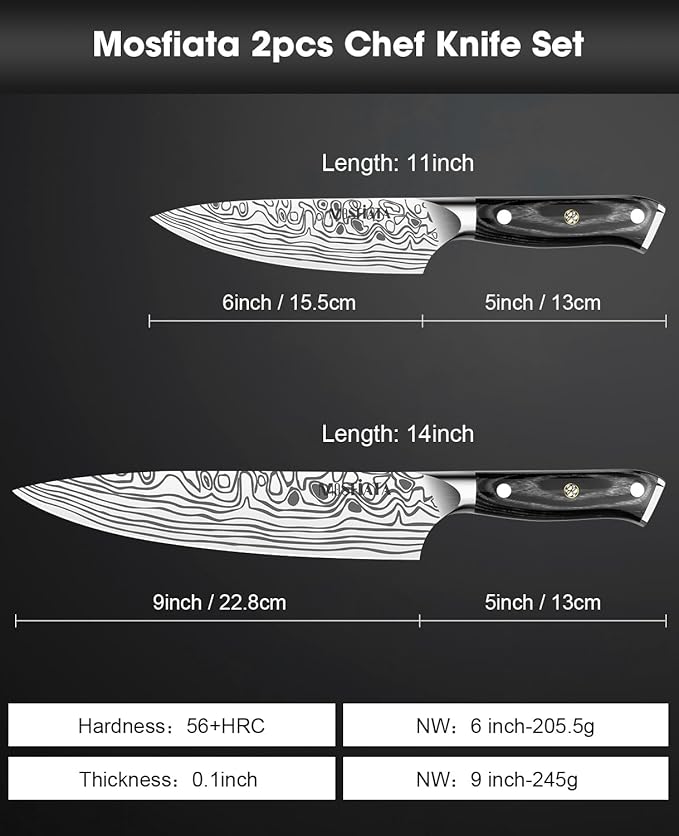 MOSFiATA 2Pcs Chef Knife Set, Sharp Kitchen Knife High Carbon German EN1.4116 Stainless Steel Cooking Knife, 9"&6" Chopping Knife Kitchen Knives Set with Ergonomic Handle, Gift Box - Image 2