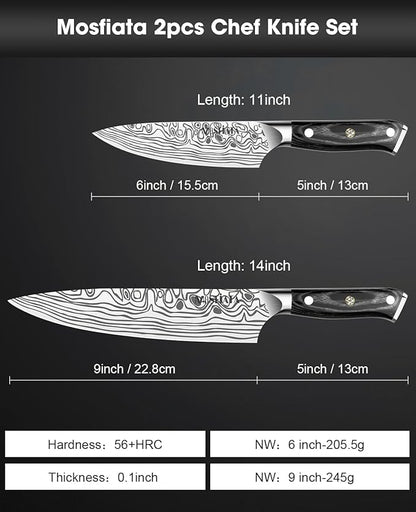 MOSFiATA 2Pcs Chef Knife Set, Sharp Kitchen Knife High Carbon German EN1.4116 Stainless Steel Cooking Knife, 9"&6" Chopping Knife Kitchen Knives Set with Ergonomic Handle, Gift Box - Image 2
