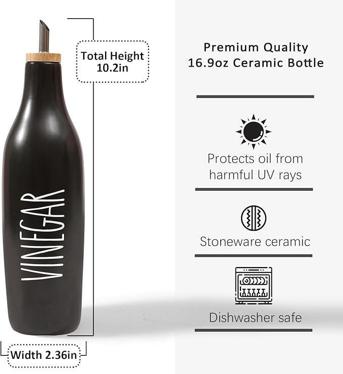 HOMCDALY Ceramic Olive Oil Dispenser for Kitchen, Stoneware 16oz Oil and Vinegar Bottles Dispenser, Kitchen Dispenser Bottle for EVOO Vinegar Syrups, Modern Farmhouse Design(B-V) - Image 2