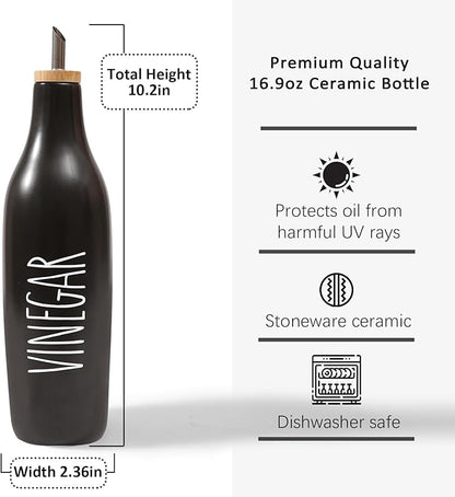 HOMCDALY Ceramic Olive Oil Dispenser for Kitchen, Stoneware 16oz Oil and Vinegar Bottles Dispenser, Kitchen Dispenser Bottle for EVOO Vinegar Syrups, Modern Farmhouse Design(B-V) - Image 2