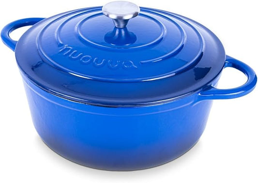 Nuovva Enamelled Cast Iron Dutch Oven Pot with Lid – 6.4 Quart Non Stick Casserole Pot – Heavy Duty & Oven Safe up to 500° F for Bread Baking, Braising, Stews, Roasting – 28cm Dark Blue by Nuovva
