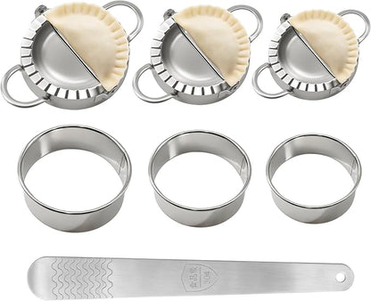 3-in-1 Stainless Steel Dumpling & Empanada Maker Set | Professional Press Mold with 3 Sizes (3.8", 5", 6") & Dough Cutters, Stuffing Scoop | Dishwasher Safe for Easy Clean