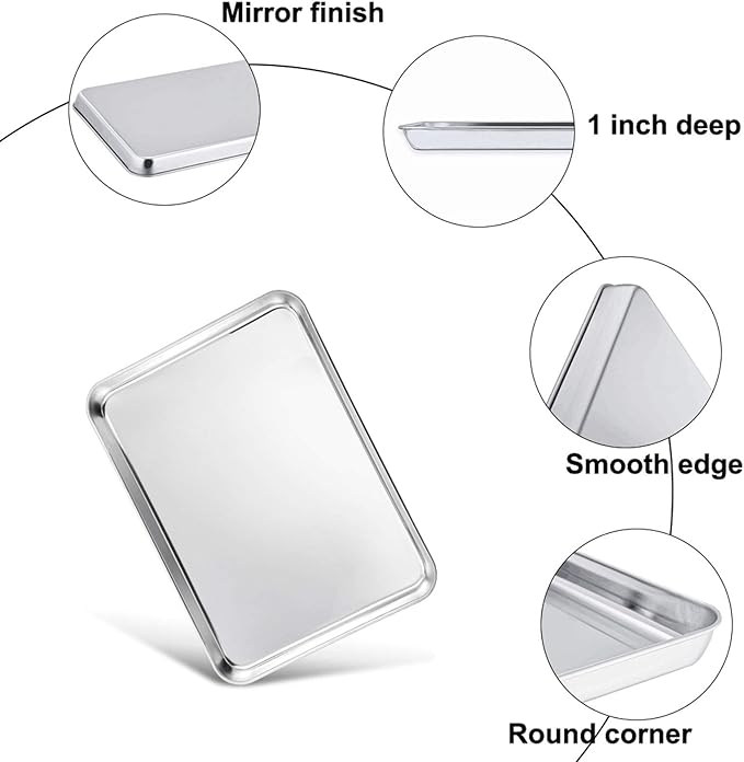 TeamFar Baking Pan with Rack Set of 4, 12.5’’ x 9.5’’ Stainless Steel Toaster Oven Baking Pan with Cooling Rack, Healthy & Non Toxic, Easy Clean& Mirror Finish, Dishwasher Safe - (2 Pans + 2 Racks)