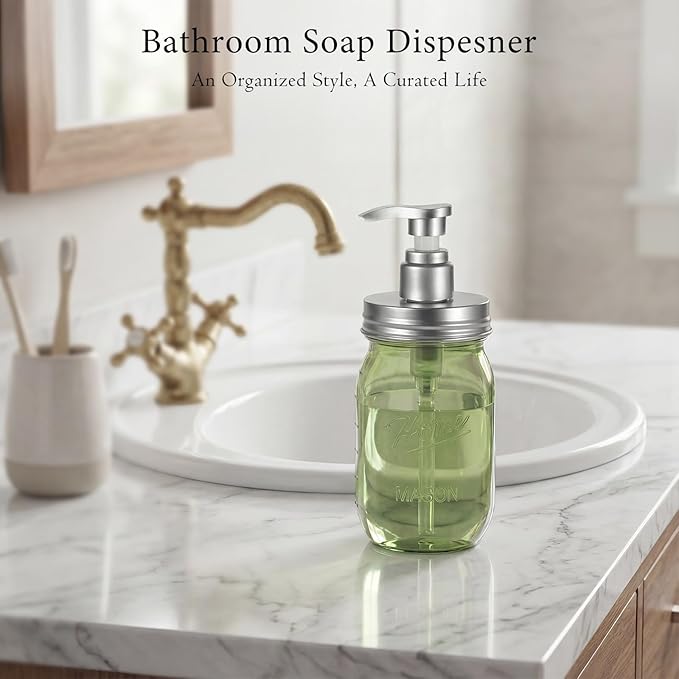 Amolliar Plastic Mason Jar Soap Dispenser with Pump Lid,16OZ Refillable BPA-Free Hand Soap Dispenser Set with Cute Lables, Farmhouse Decor for Kitchen/Bathroom, Liquid Dish Soap, Lotion(2 Pack, Green) - Image 5