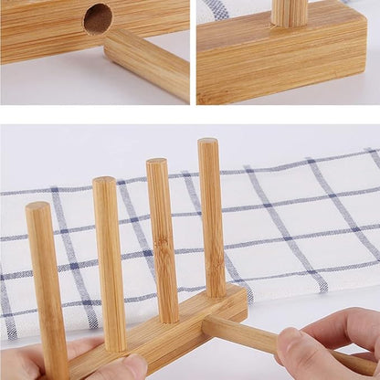 INNERNEED Bamboo Wooden Plate Racks Dish Stand Holder Kitchen Storage Cabinet Organizer for Dish/Plate/Bowl/Cup/Pot Lid/Cutting Board (Pack of 4) - Image 7