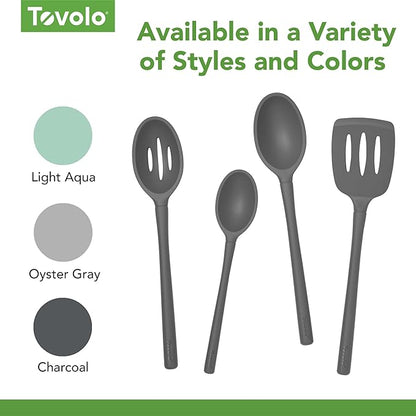 Tovolo Flex Core Small Deep Spoon Silicone for Cooking Mixing Baking, Dishwasher Safe BPA Free All Silicone Kitchen Mini Spoon Heat Resistant Nonstick Safe Serving Spoon, Charcoal Gray