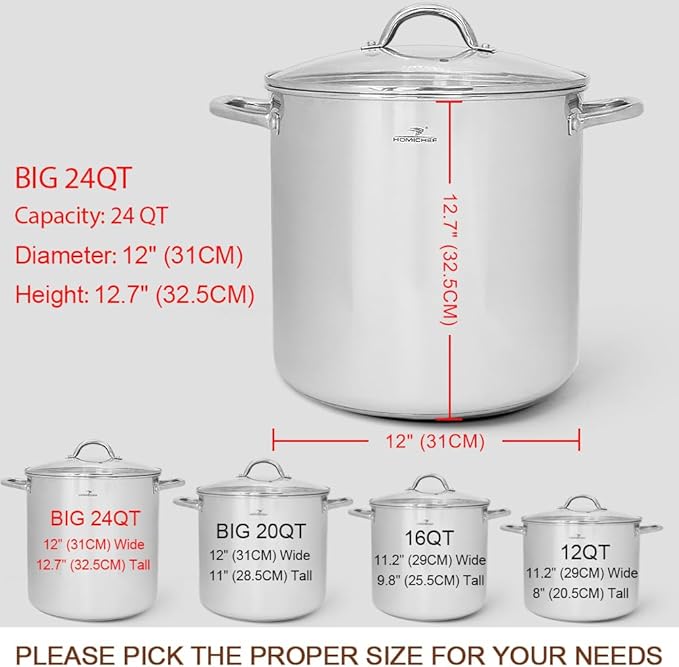 HOMICHEF LARGE STOCK POT 24 Quart With Lid - Nickel Free Stainless Steel Cookware Stockpot 24 Quart - Healthy Cookware Polished Stockpots - Heavy Duty Induction Pot Soup Pot With Lid - Image 4