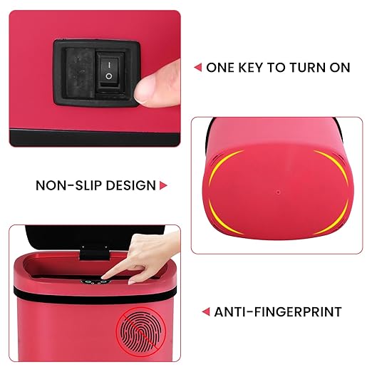 13 Gallon Trash Can | 50L Sensor Automatic Kitchen Trash Can with Lid | Touchless Garbage Bin Odor-Control for Kitchen, Office, Bedroom, Living Room (1 Pack, Red) - Image 4