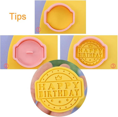 8 Pcs Cookie Cutters Set 3D Holiday Cookie Cutters for Party Baking Decoration (Birthday Theme)