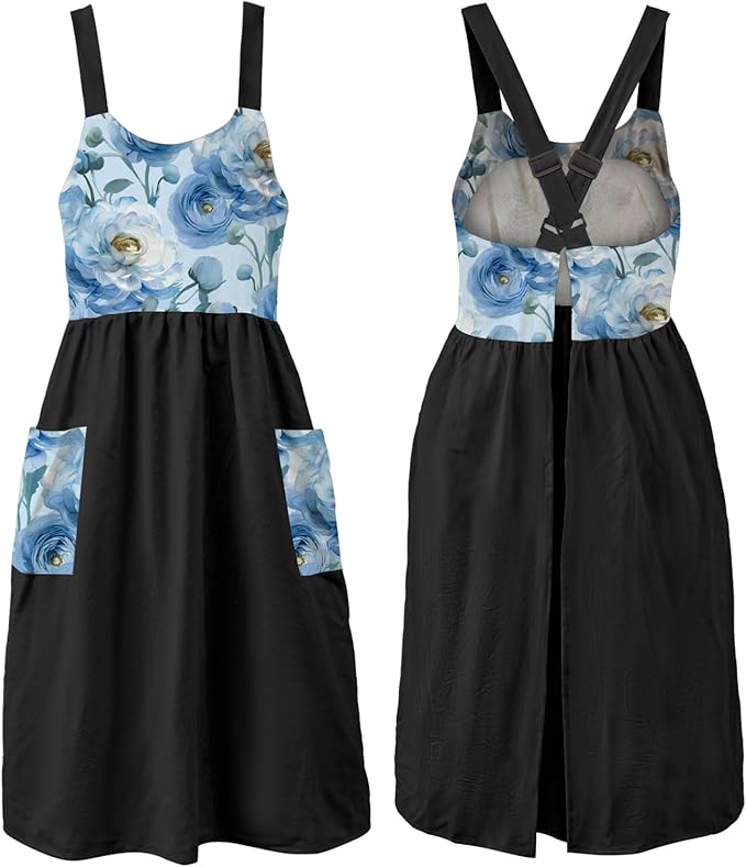 Uaussi Cotton Linen Apron Cross Back Work Apron for Women with Pockets Pinafore Dress X Cross Halter Apron for Chef Gardening by Uaussi