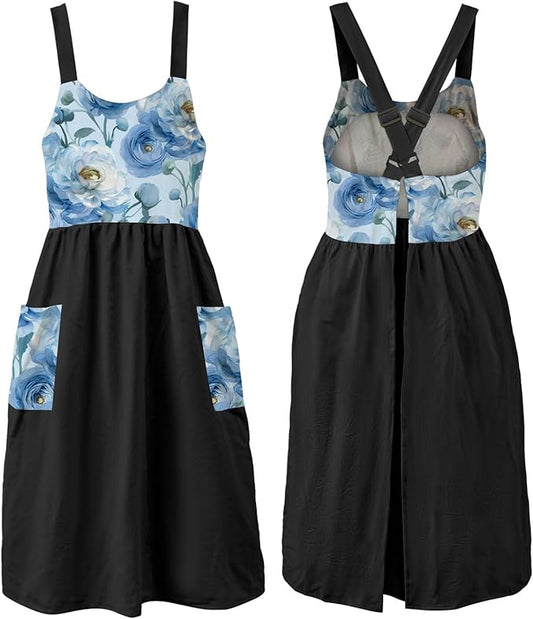 Uaussi Cotton Linen Apron Cross Back Work Apron for Women with Pockets Pinafore Dress X Cross Halter Apron for Chef Gardening by Uaussi